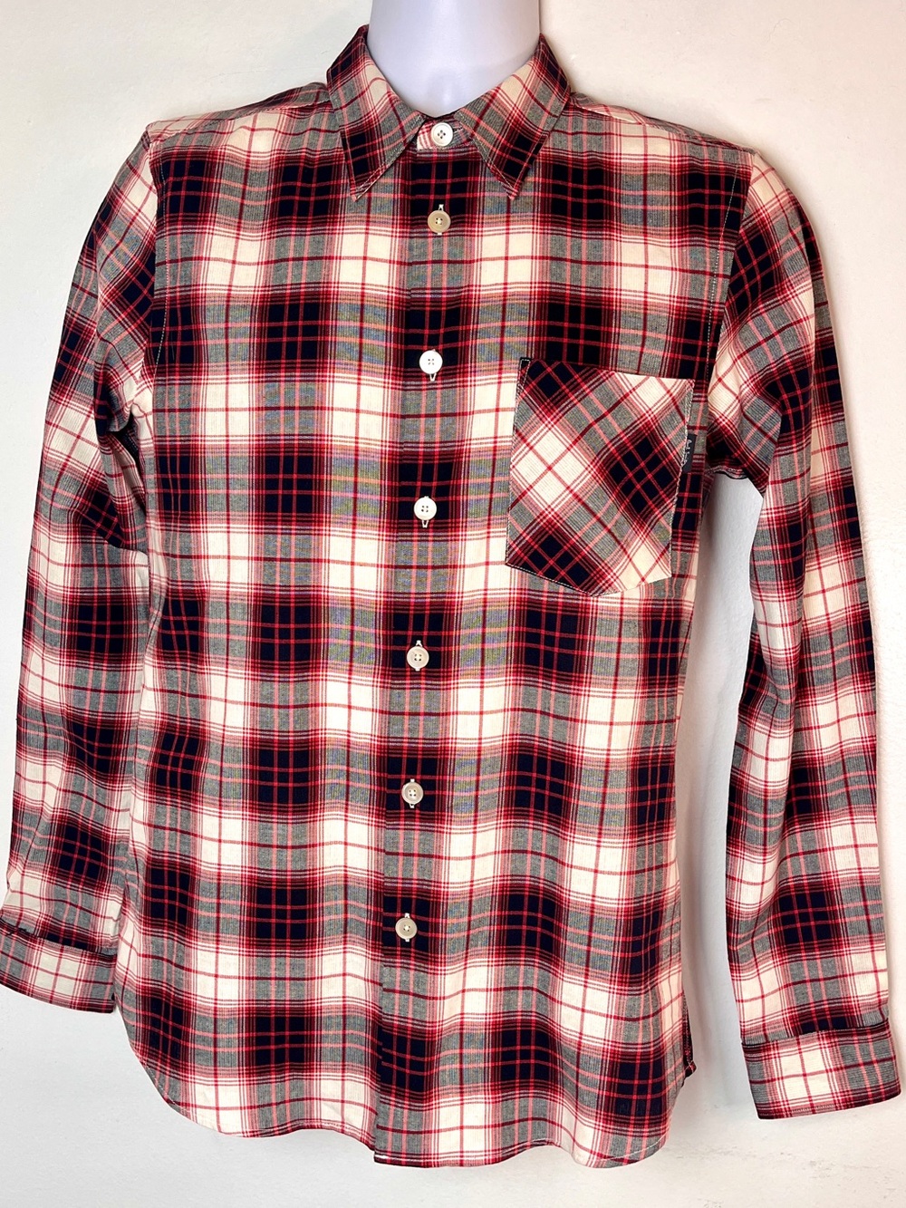 Sz. S Paul Smith Red, Black & White Plaid Button-Down Shirt